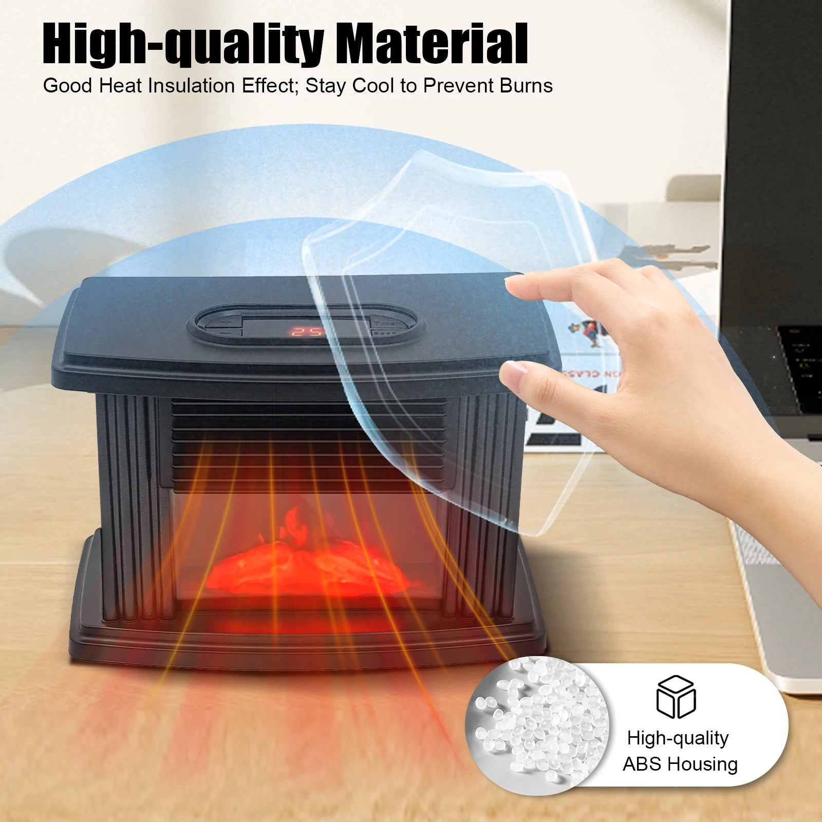Mini Warmer Fan Space Heater Electric Fireplace Heater Simulated Flame Quiet Operation Portable Heating  with Remote Control