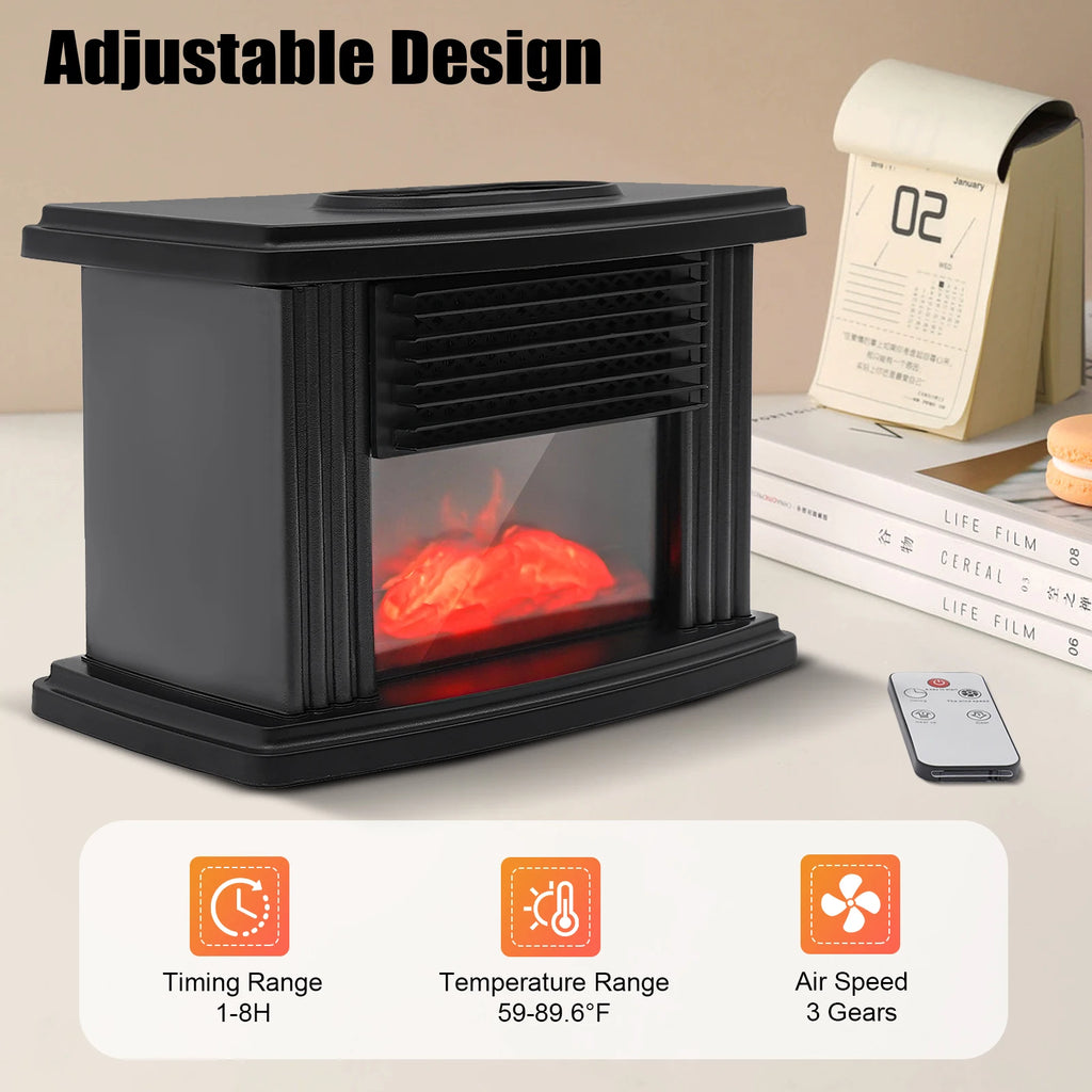Mini Warmer Fan Space Heater Electric Fireplace Heater Simulated Flame Quiet Operation Portable Heating  with Remote Control