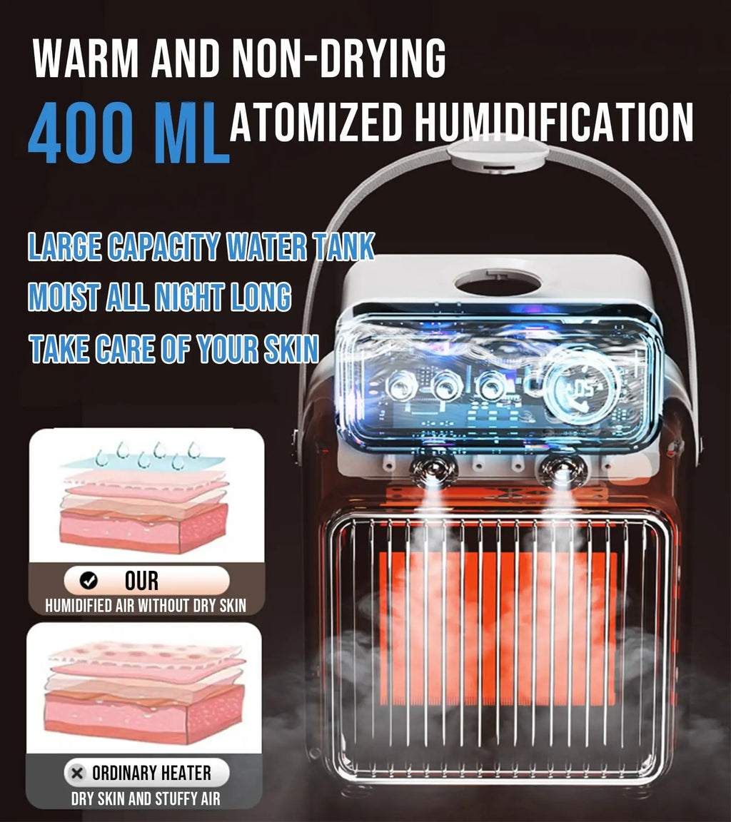 3 in 1 Electric Space Heater Cooling Fan & Heater Fan & Humidifier 1200W Portable Heater timed &Overheat Protection Desk Heaters