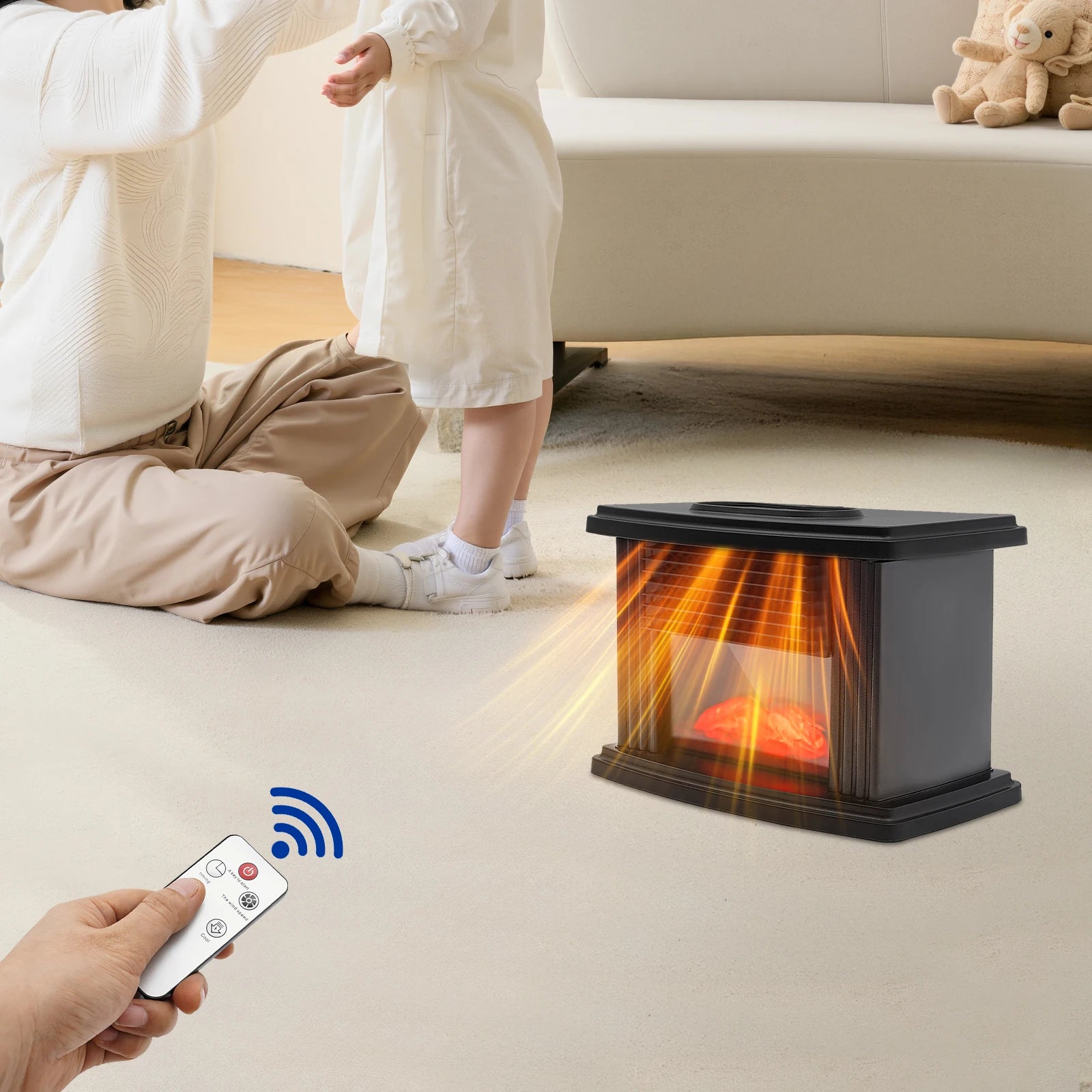 Mini Warmer Fan Space Heater Electric Fireplace Heater Simulated Flame Quiet Operation Portable Heating  with Remote Control
