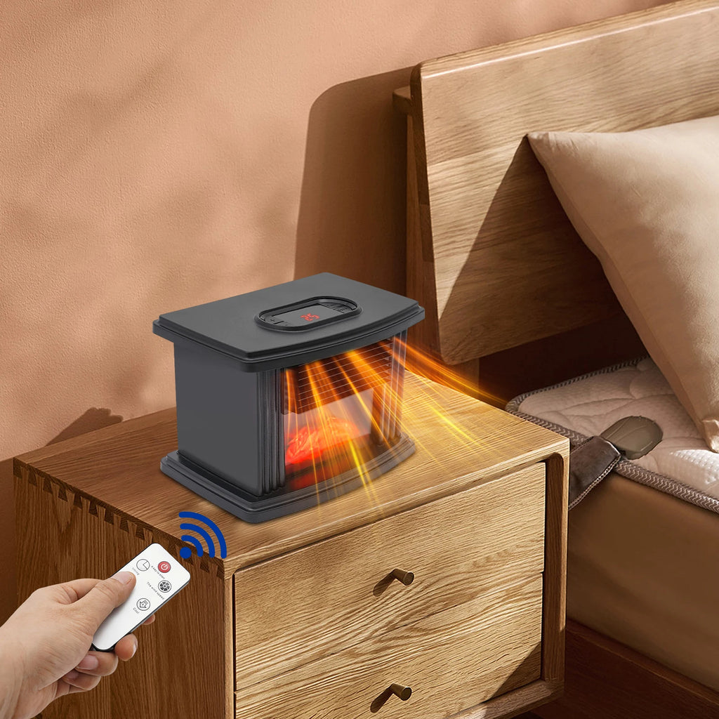 Mini Warmer Fan Space Heater Electric Fireplace Heater Simulated Flame Quiet Operation Portable Heating  with Remote Control