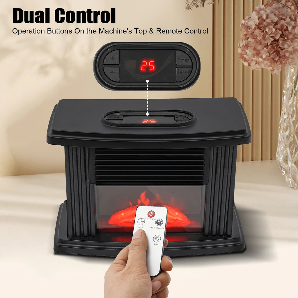 Mini Warmer Fan Space Heater Electric Fireplace Heater Simulated Flame Quiet Operation Portable Heating  with Remote Control